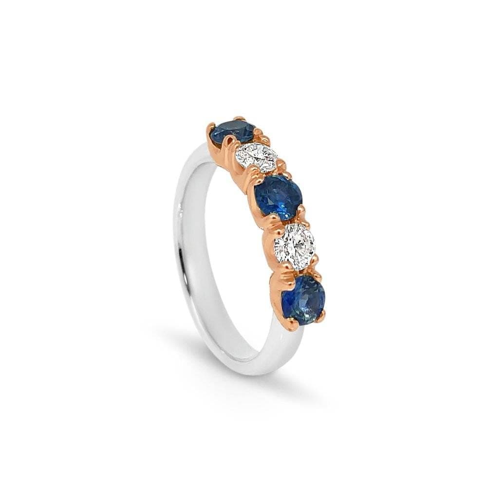 18ct Rose Gold And Platinum Australian Sapphires And Diamonds Round Claw Setting