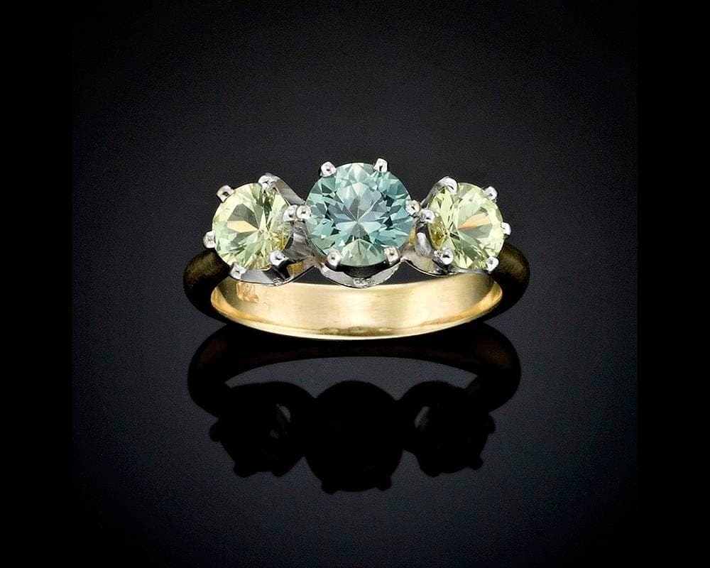 Green And Yellow Sapphire Ring In 18ct White And Yellow Gold