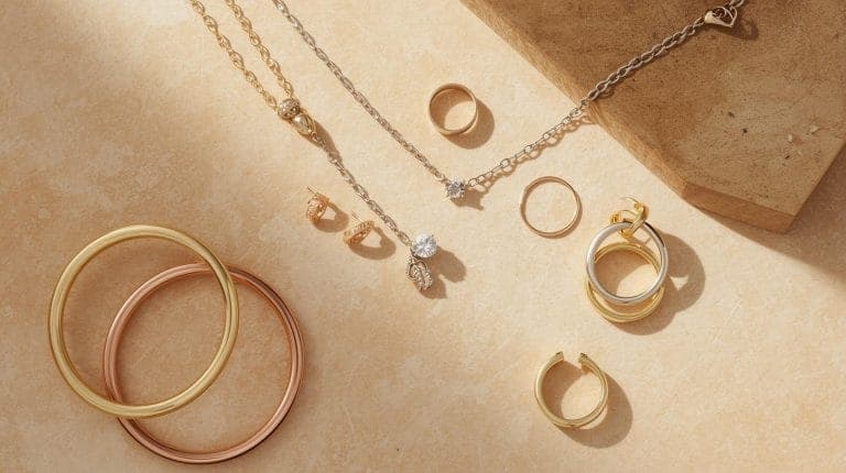 Mixed gold, rose-gold and silver jewellery styled together