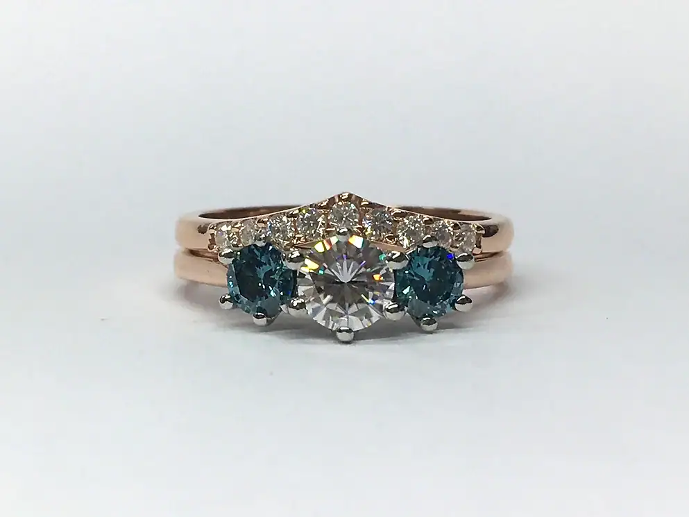 18ct Rose Gold Platinum Engagement Ring And Wedding Ring